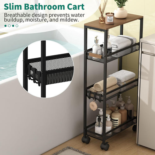 Black 4-Tier Rolling Slim Storage Cart
