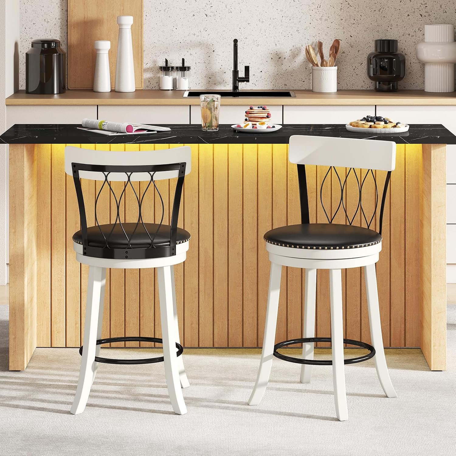 Swivel Rivet Bar Stools Set 2