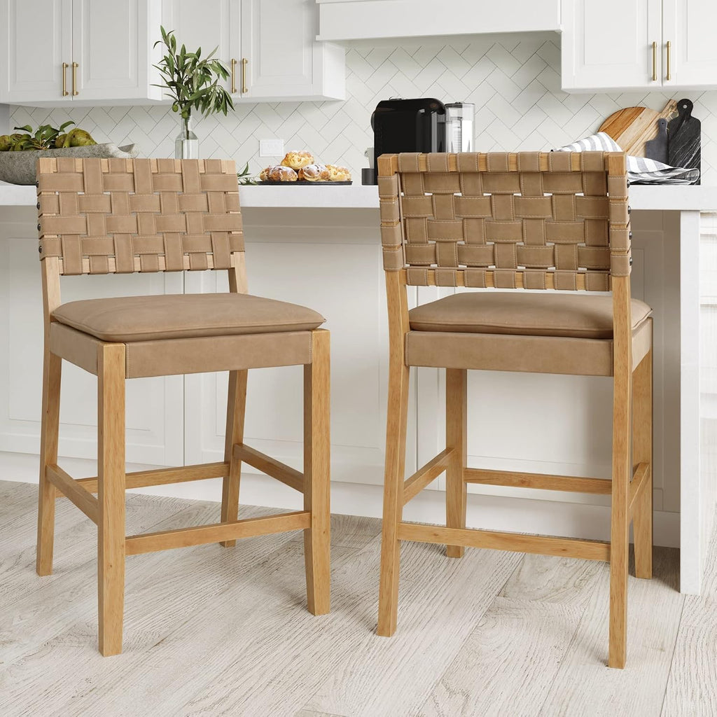 Brown Suede Bar Stools Set 2