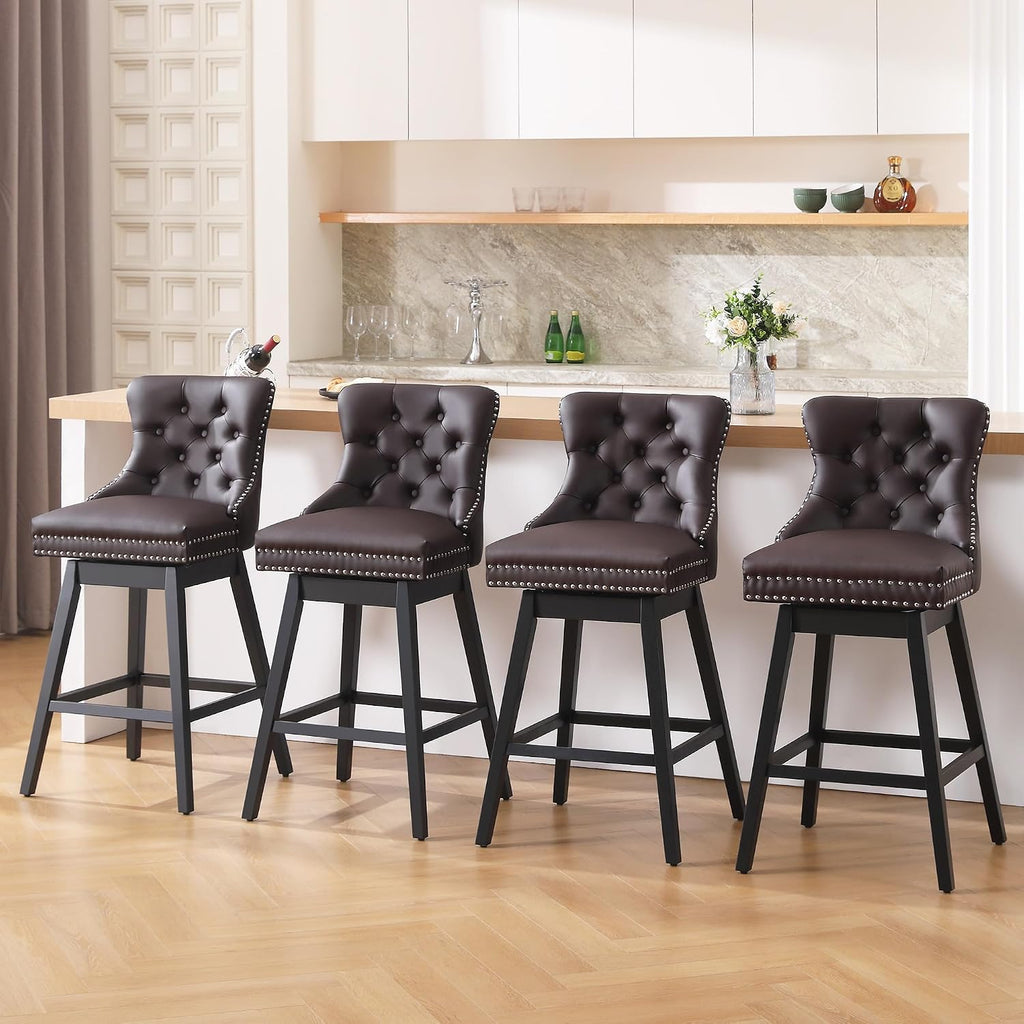 Brown Swivel Tufted Counter Bar Stools Set of 4
