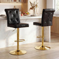 Black Adjustable Gold Leg Bar Stools Set 2