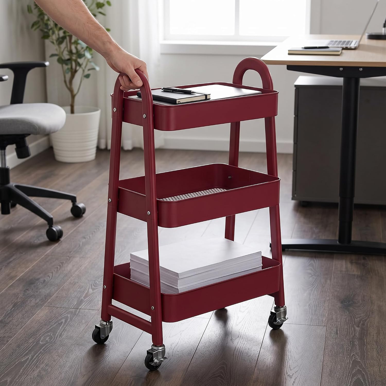 Red 3-Tier Rolling Storage Cart