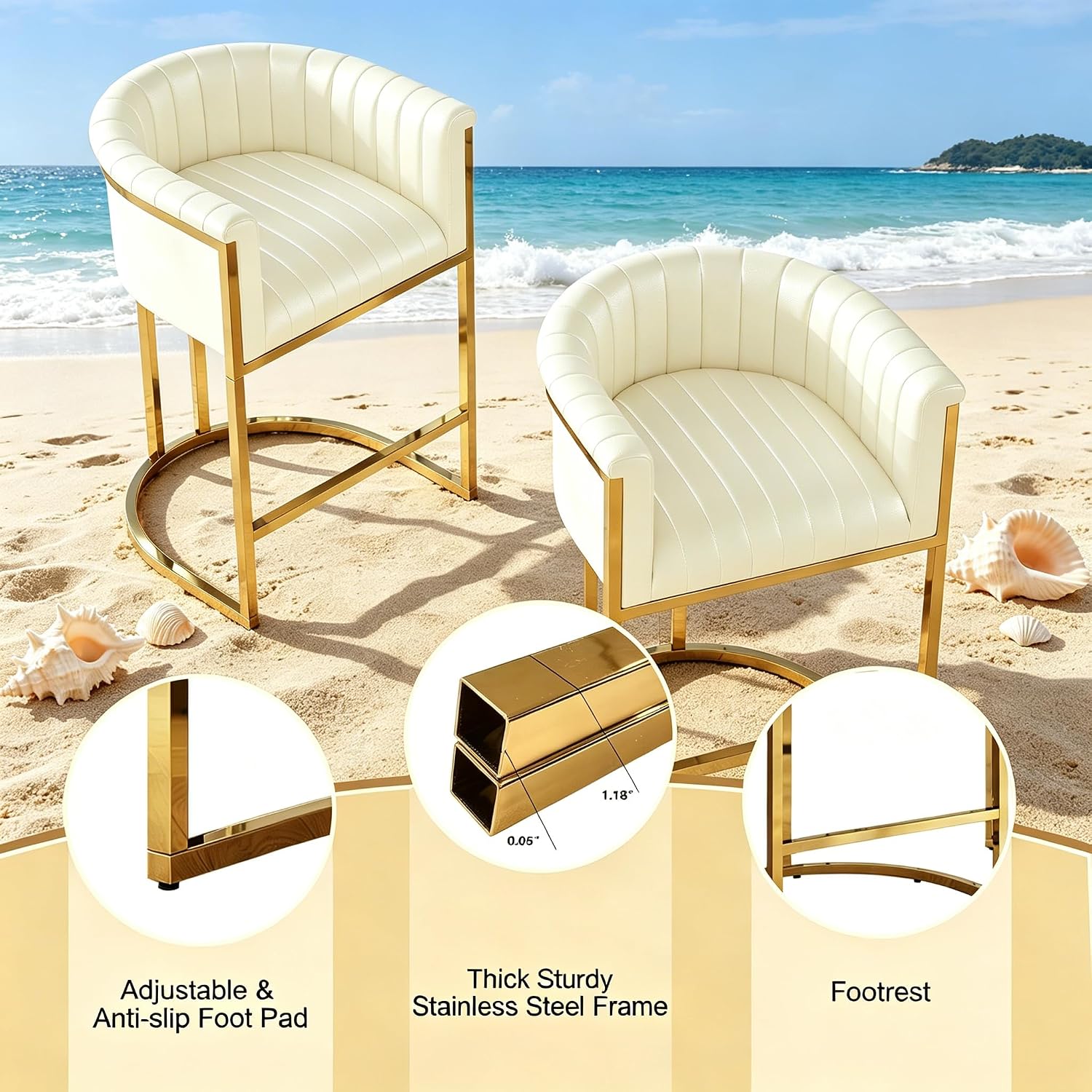 Beige Arm Counter Stools Set 3