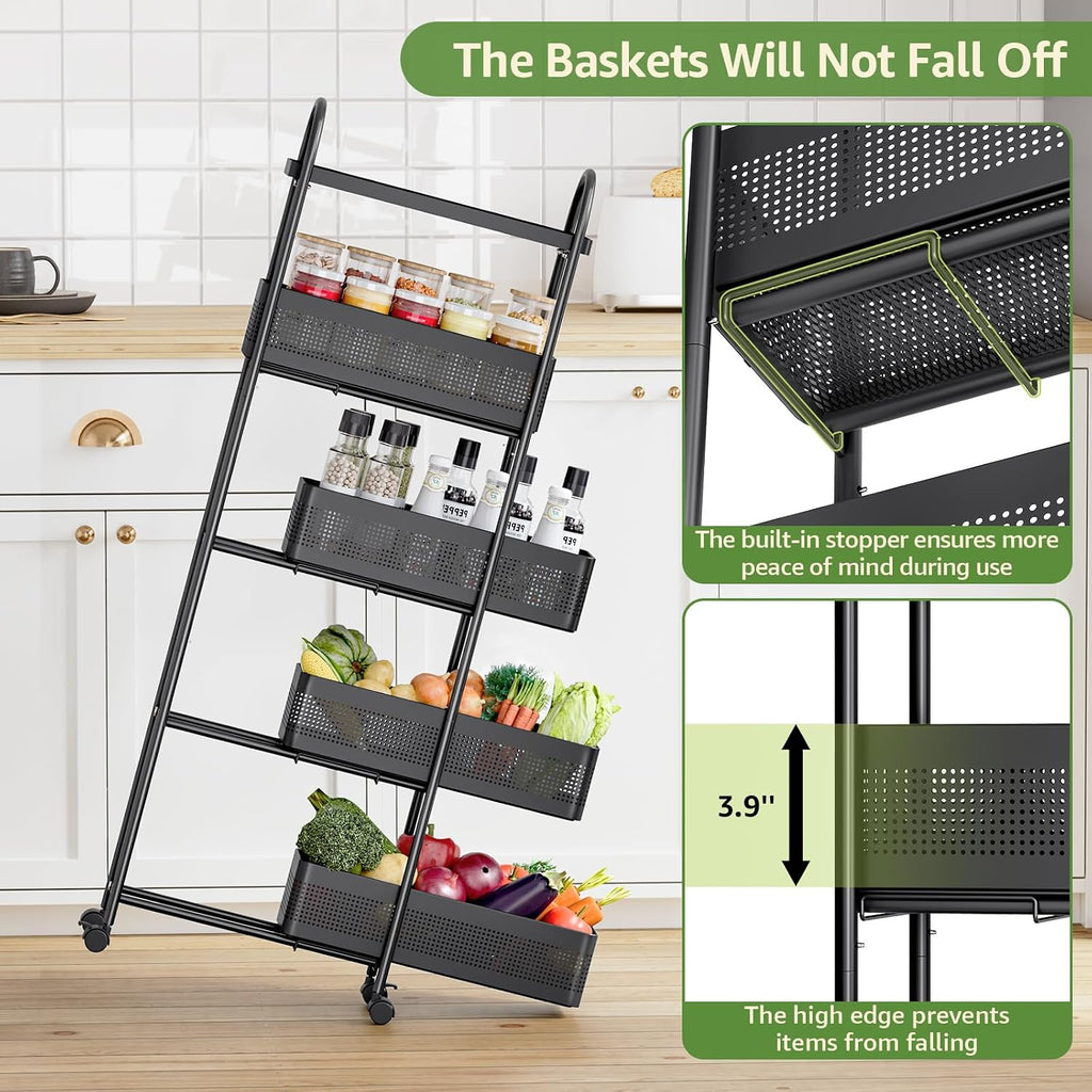 5-Tier Slim Rolling Cart with Drawer