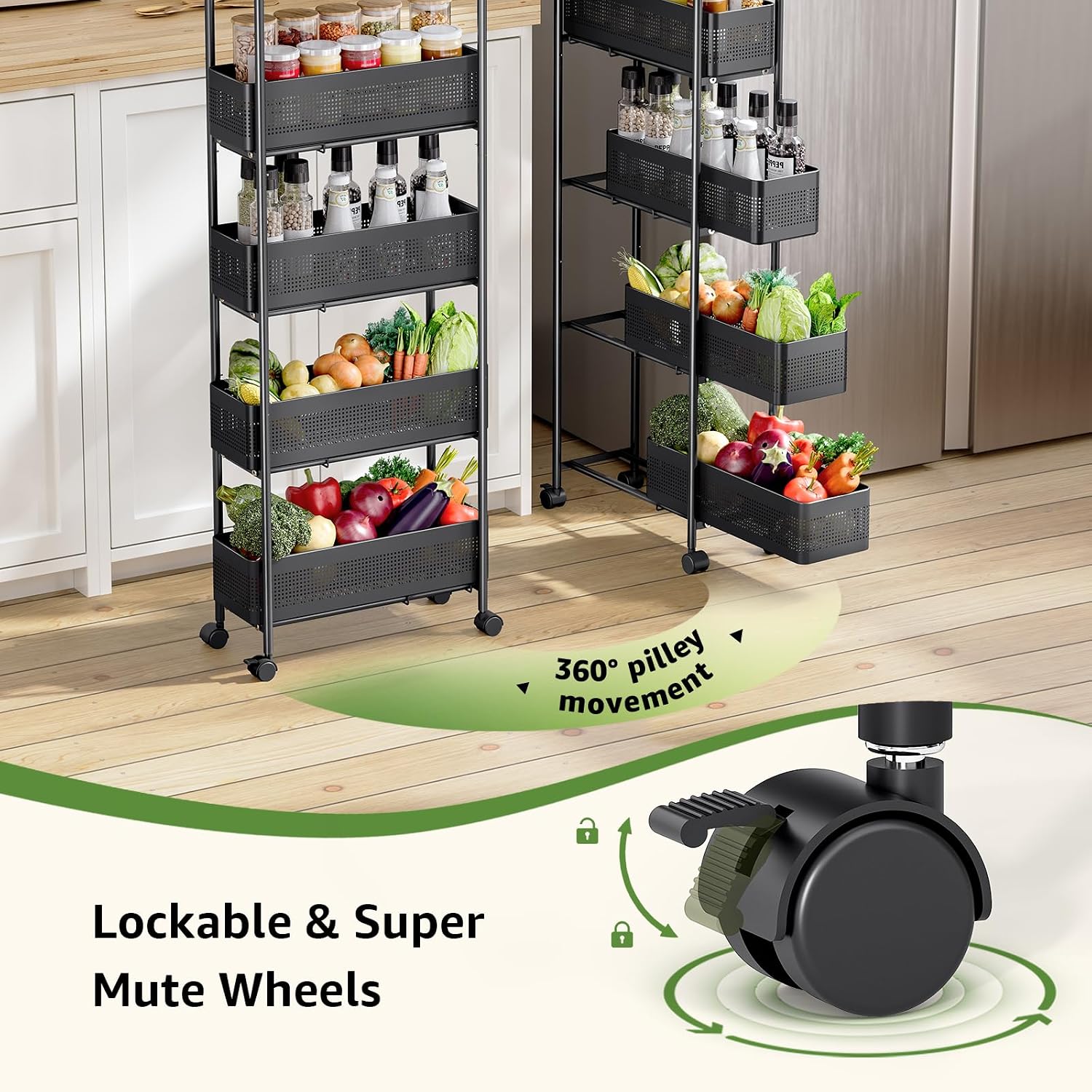 5-Tier Slim Rolling Cart with Drawer