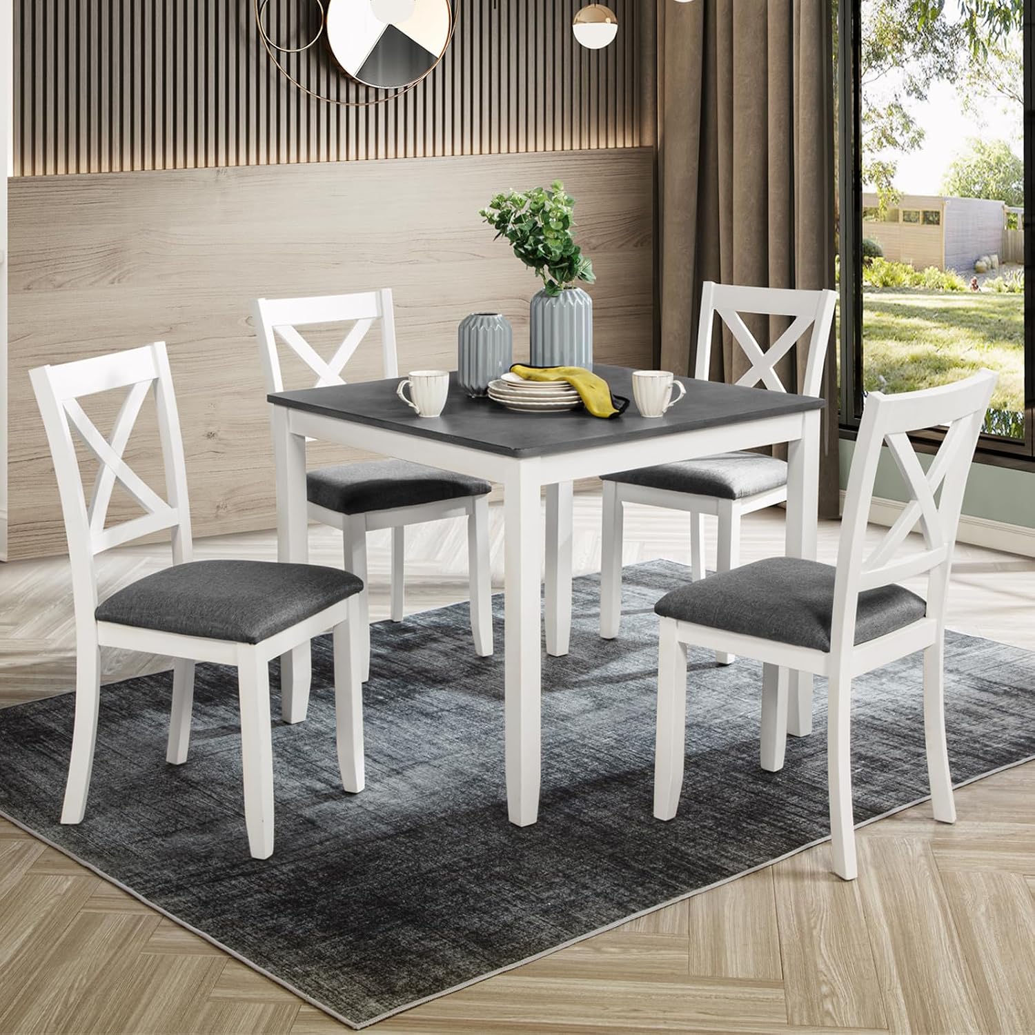 White Gray 5-Piece Dining Set