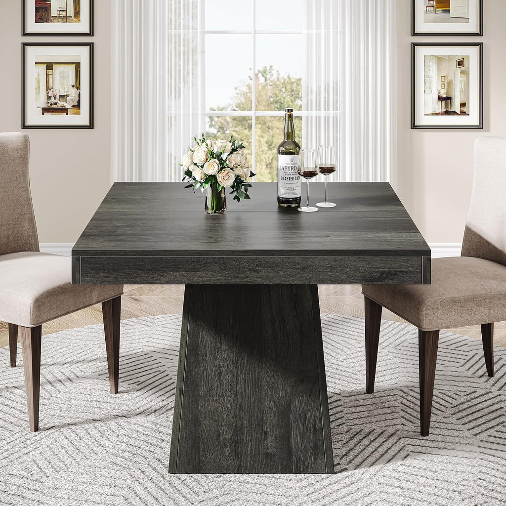Dark Gray Pedestal Square Dining Table