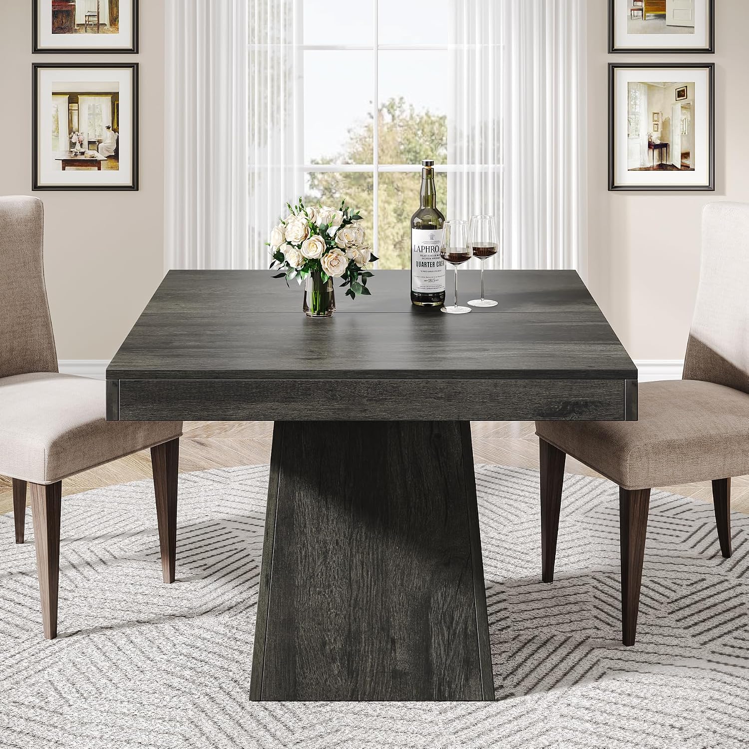 Dark Gray Pedestal Square Dining Table